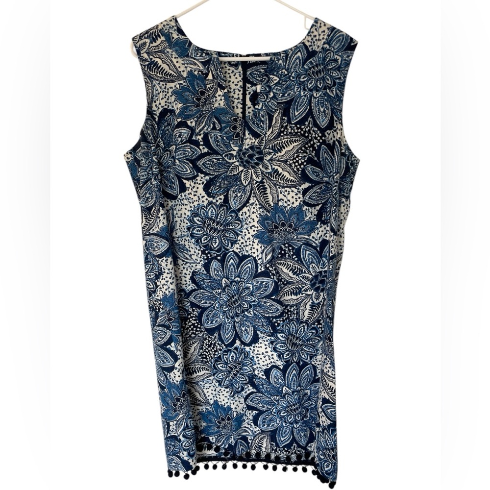 Floral Sleeveless Dress in Blue and White